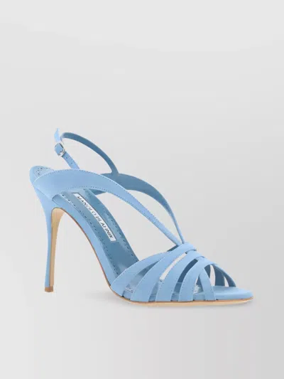 MANOLO BLAHNIK SUEDE CAGED STILETTO SANDALS WITH ALMOND TOE