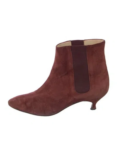 Pre-owned Manolo Blahnik Suede Chelsea Boots In Burgundy