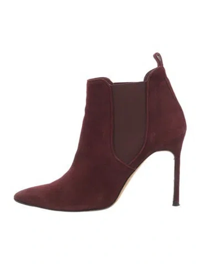 Pre-owned Manolo Blahnik Suede Chelsea Boots In Burgundy