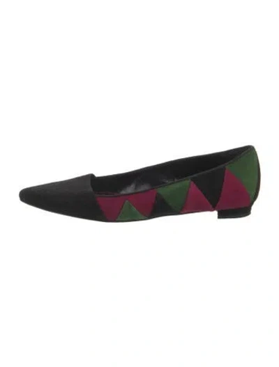 Pre-owned Manolo Blahnik Suede Colorblock Pattern Ballet Flats In Multi