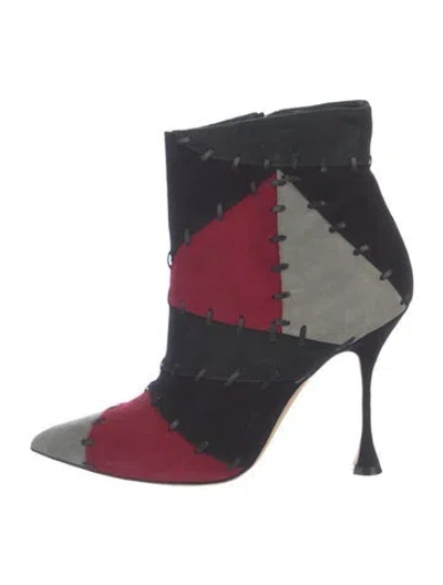 Pre-owned Manolo Blahnik Suede Colorblock Pattern Boots In Blue