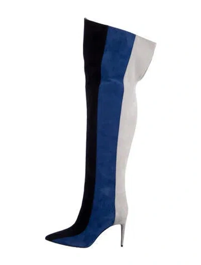 Pre-owned Manolo Blahnik Suede Colorblock Pattern Boots In Blue