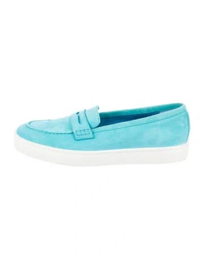 Pre-owned Manolo Blahnik Suede Colorblock Pattern Loafers In Blue
