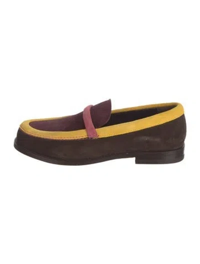 Pre-owned Manolo Blahnik Suede Colorblock Pattern Loafers In Brown