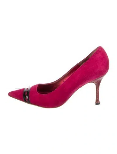 Pre-owned Manolo Blahnik Suede Colorblock Pattern Pumps In Red