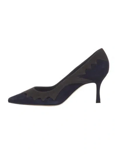 Pre-owned Manolo Blahnik Suede Colorblock Pattern Pumps W/ Tags In Blue