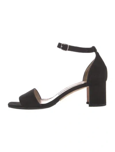 Pre-owned Manolo Blahnik Suede Colorblock Pattern Sandals In Black