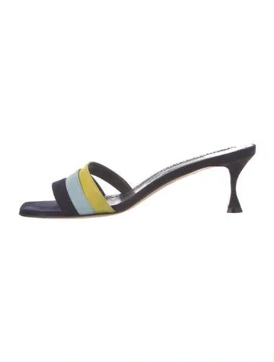 Pre-owned Manolo Blahnik Suede Colorblock Pattern Slides In Blue