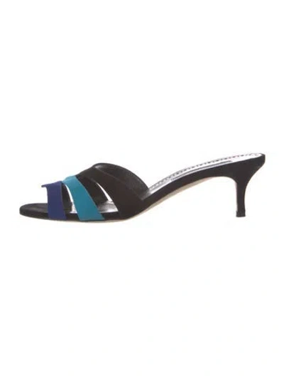 Pre-owned Manolo Blahnik Suede Colorblock Pattern Slides In Blue