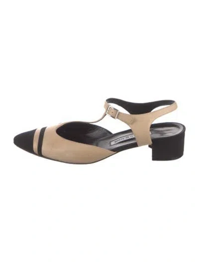 Pre-owned Manolo Blahnik Suede Colorblock Pattern T-strap Pumps In Black