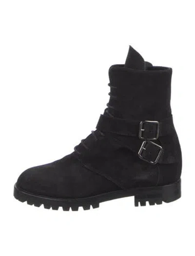 Pre-owned Manolo Blahnik Suede Combat Boots In Black
