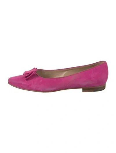 Pre-owned Manolo Blahnik Suede Crystal Embellishments Ballet Flats In Pink