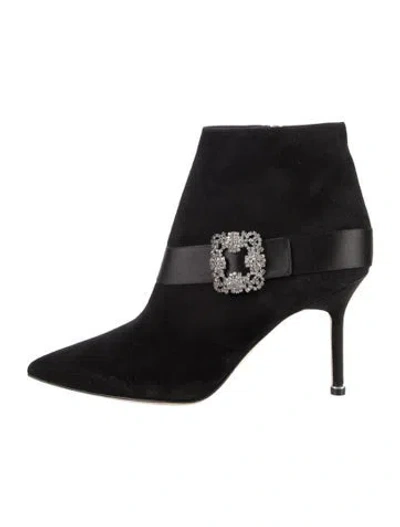 Pre-owned Manolo Blahnik Suede Crystal Embellishments Boots In Black