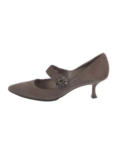 Pre-owned Manolo Blahnik Suede Crystal Embellishments D'orsay Pumps In Gray