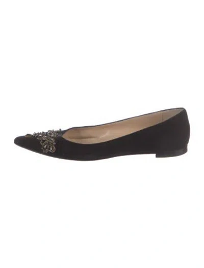 Pre-owned Manolo Blahnik Suede Crystal Embellishments Flats In Black