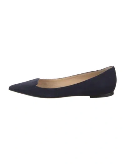Pre-owned Manolo Blahnik Suede Crystal Embellishments Flats In Blue