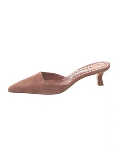 Pre-owned Manolo Blahnik Suede Crystal Embellishments Mules In Pink