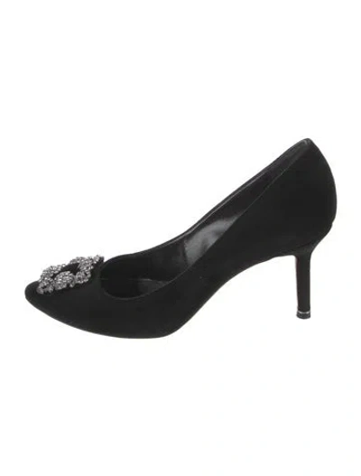 Pre-owned Manolo Blahnik Suede Crystal Embellishments Pumps In Black