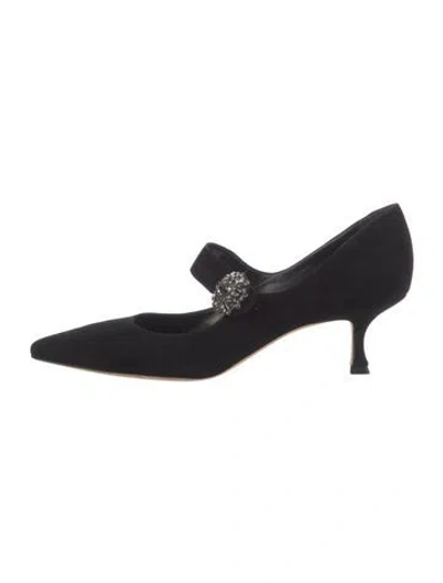 Pre-owned Manolo Blahnik Suede Crystal Embellishments Pumps In Black
