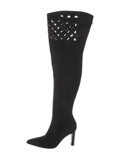 Pre-owned Manolo Blahnik Suede Cutout Accent Boots In Black