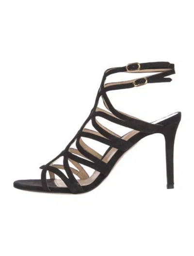 Pre-owned Manolo Blahnik Suede Cutout Accent Gladiator Sandals In Black