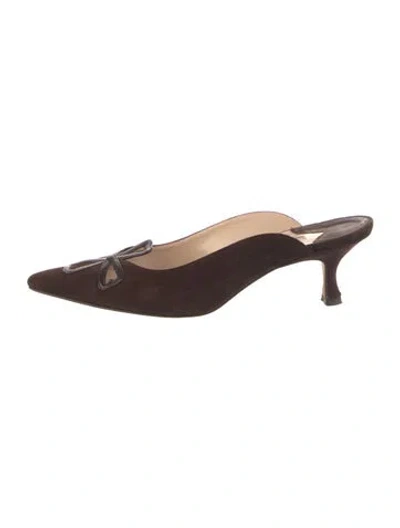 Pre-owned Manolo Blahnik Suede Cutout Accent Mules In Brown