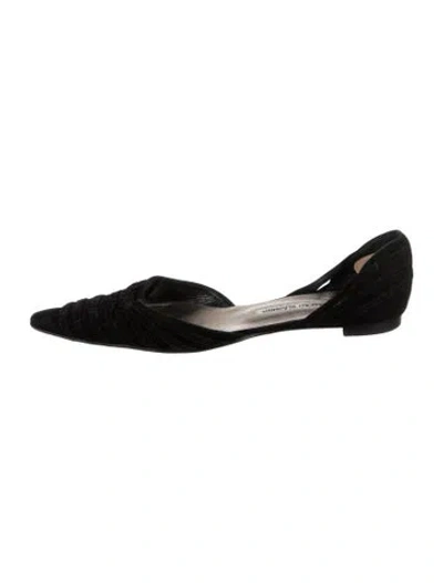 Pre-owned Manolo Blahnik Suede D'orsay Flats In Black