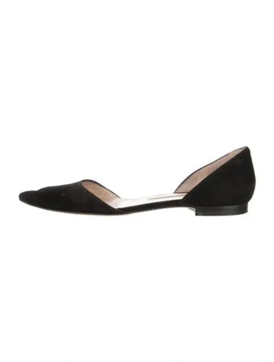 Pre-owned Manolo Blahnik Suede D'orsay Flats In Black