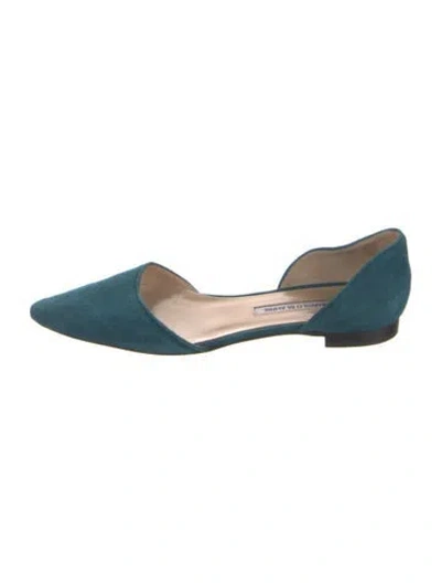 Pre-owned Manolo Blahnik Suede D'orsay Flats In Blue