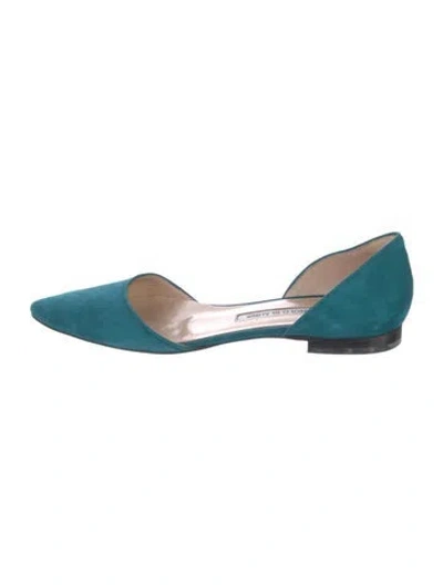 Pre-owned Manolo Blahnik Suede D'orsay Flats In Blue