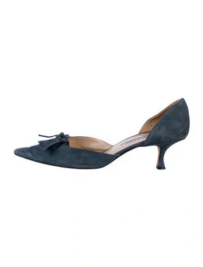 Pre-owned Manolo Blahnik Suede D'orsay Pumps In Blue