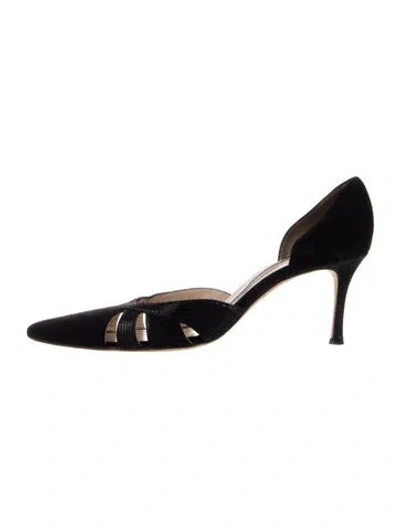 Pre-owned Manolo Blahnik Suede D'orsay Pumps In Blue