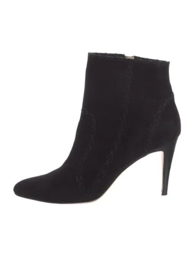 Pre-owned Manolo Blahnik Suede Embroidered Accent Boots In Black