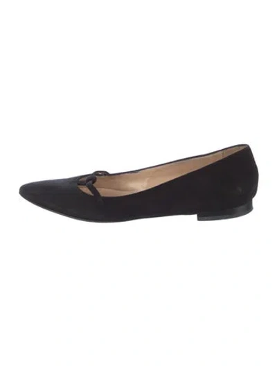 Pre-owned Manolo Blahnik Suede Flats In Black