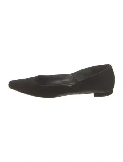Pre-owned Manolo Blahnik Suede Flats In Black