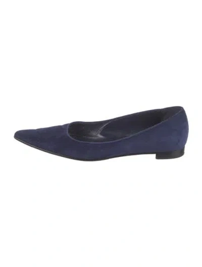 Pre-owned Manolo Blahnik Suede Flats In Blue