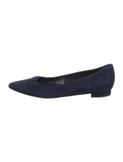 Pre-owned Manolo Blahnik Suede Flats In Blue