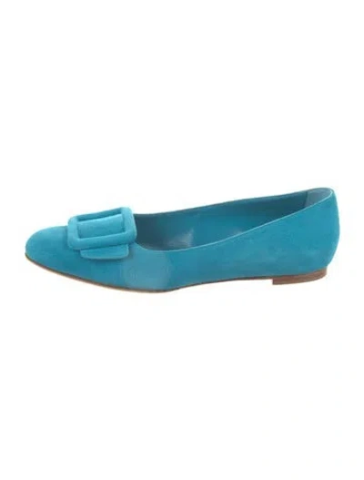 Pre-owned Manolo Blahnik Suede Flats In Blue