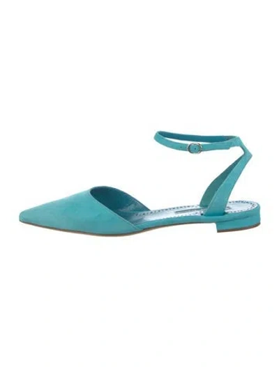 Pre-owned Manolo Blahnik Suede Flats In Blue
