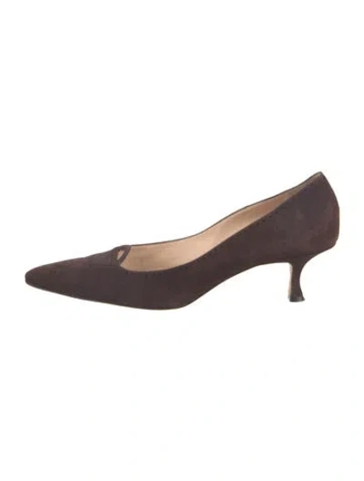 Pre-owned Manolo Blahnik Suede Flats In Brown