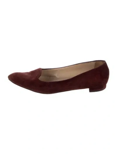 Pre-owned Manolo Blahnik Suede Flats In Burgundy