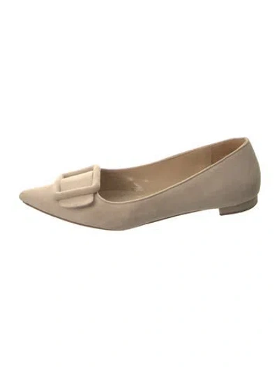 Pre-owned Manolo Blahnik Suede Flats In Neutral