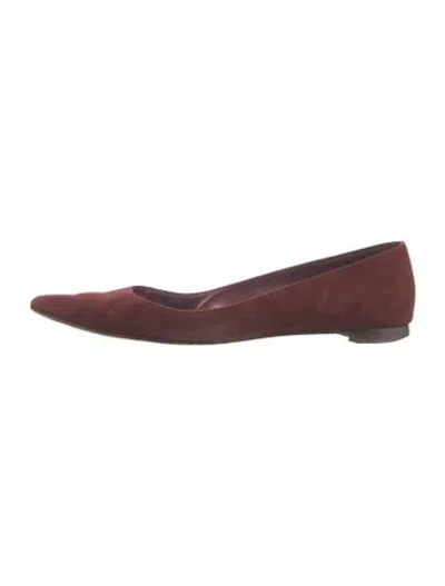 Pre-owned Manolo Blahnik Suede Flats In Red