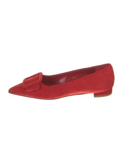 Pre-owned Manolo Blahnik Suede Flats In Silver