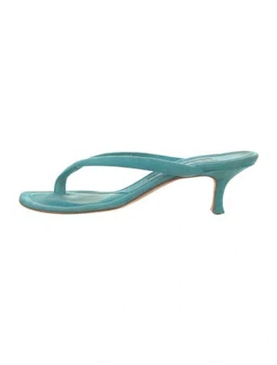 Pre-owned Manolo Blahnik Suede Flip Flops In Blue