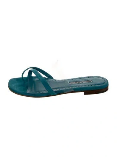 Pre-owned Manolo Blahnik Suede Flip Flops In Blue