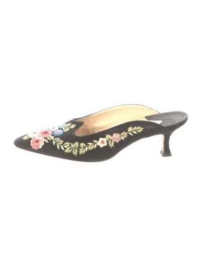 Pre-owned Manolo Blahnik Suede Floral Print Mules In Multi