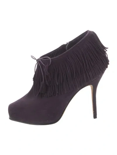 Pre-owned Manolo Blahnik Suede Fringe Trim Accent Pumps In Purple