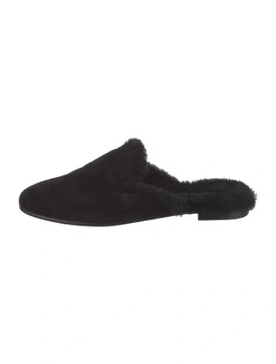 Pre-owned Manolo Blahnik Suede Fur Trim Mules In Black