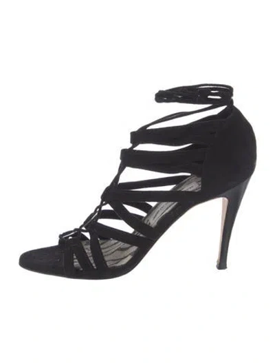 Pre-owned Manolo Blahnik Suede Gladiator Sandals In Black
